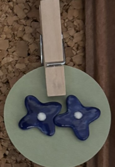 Dark Blue and White Flower Earrings