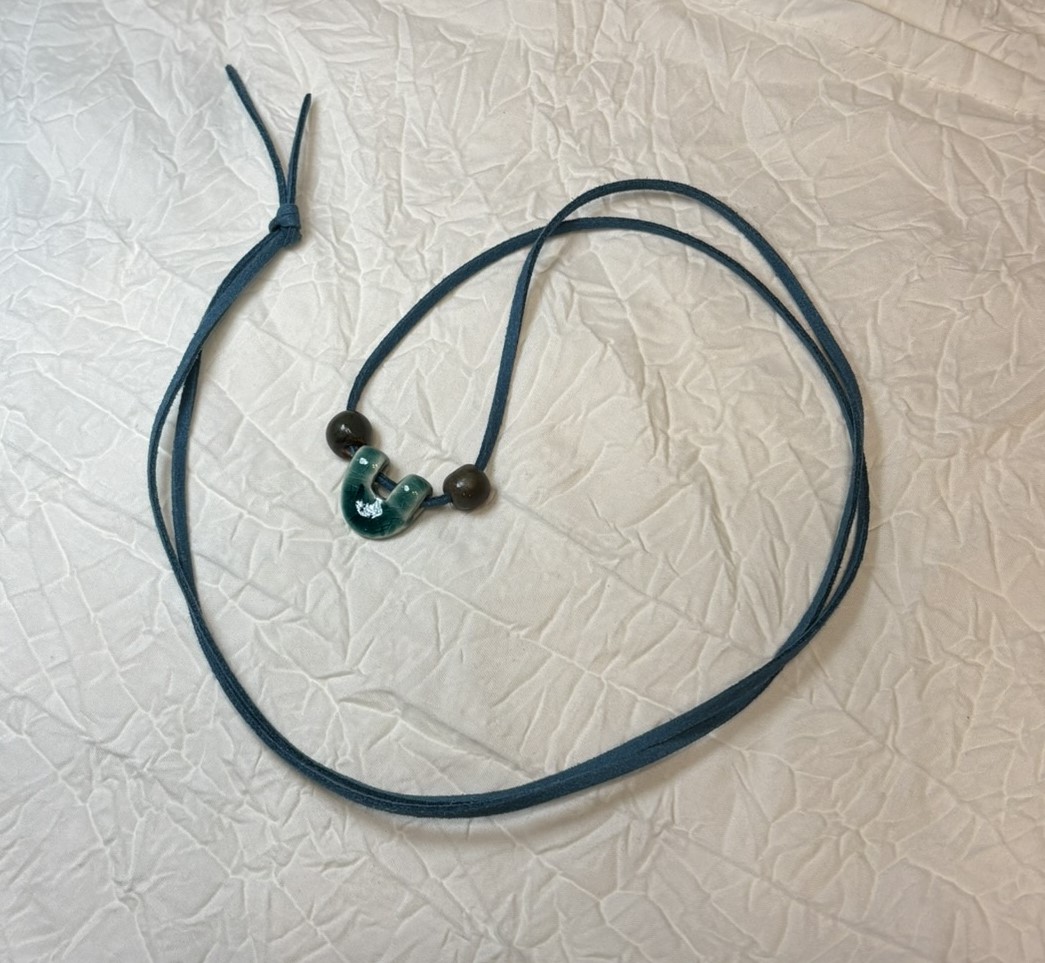 Green Three Bead Leather Necklace