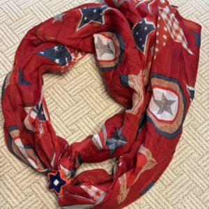 Patriotic Red, White, and Blue Long Scarf with Star Bead