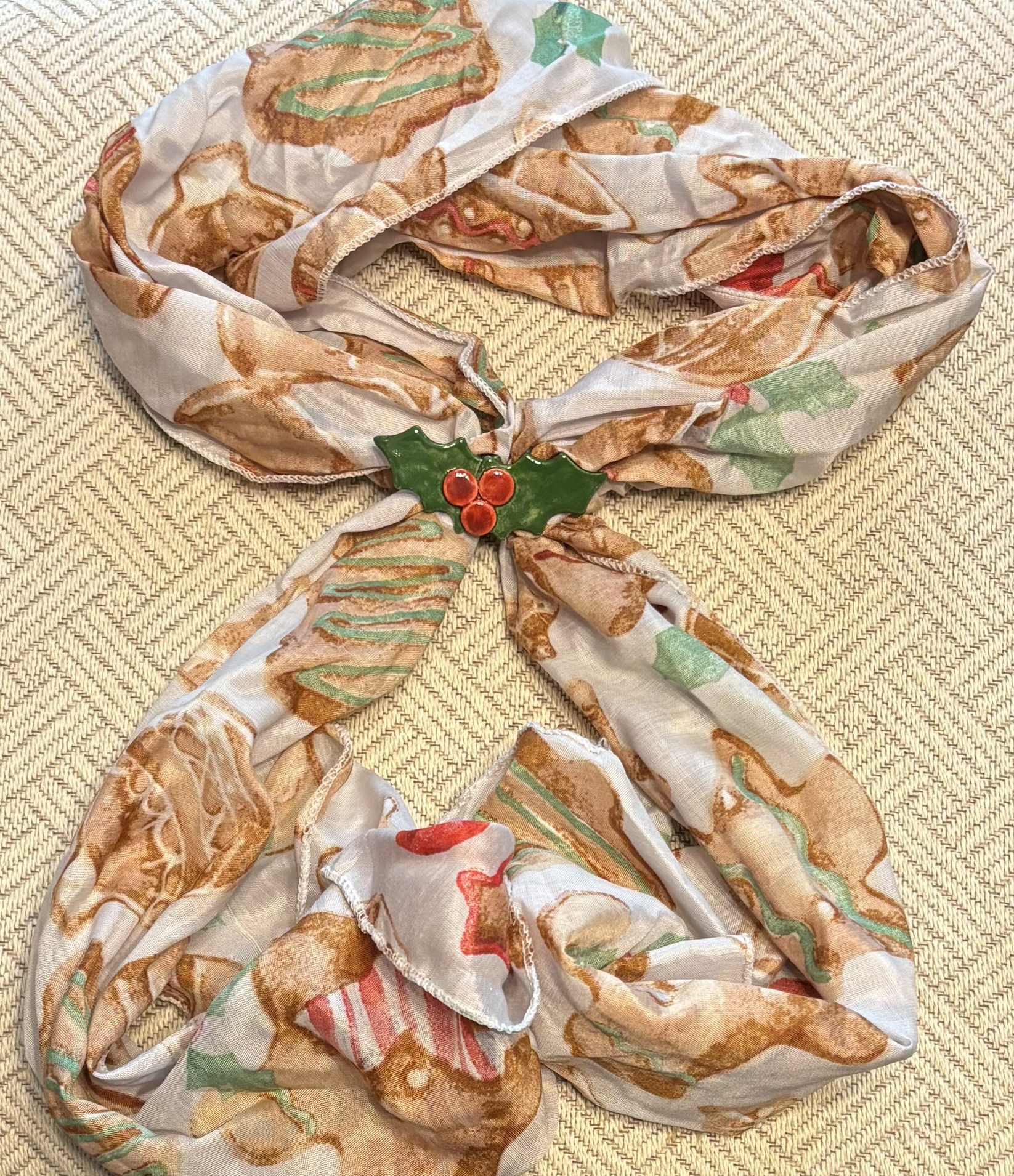 Gingerbread and Holly Long Scarf