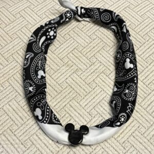 Black and white bandana with Mickey Mouse ceramic bead