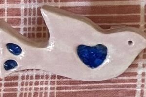 Pink and Blue Heart Bird Pin