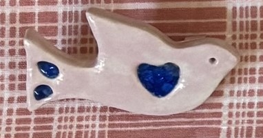 Pink and Blue Heart Bird Pin