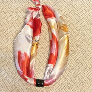 Silky Floral Scarf with Large Black Bead