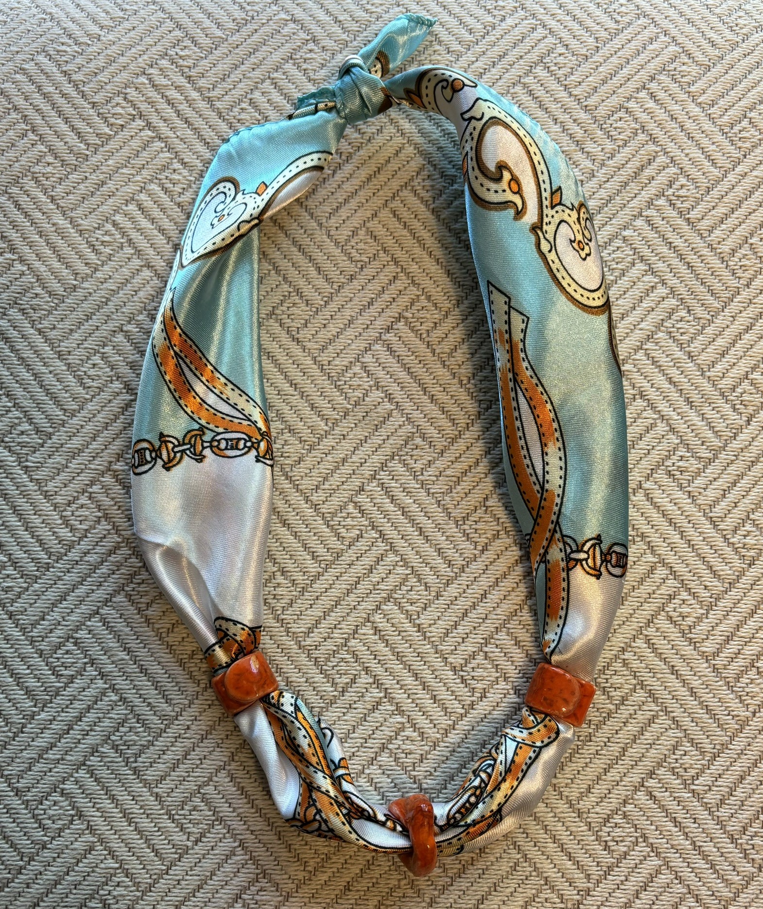 Silky Orange Beaded Scarf