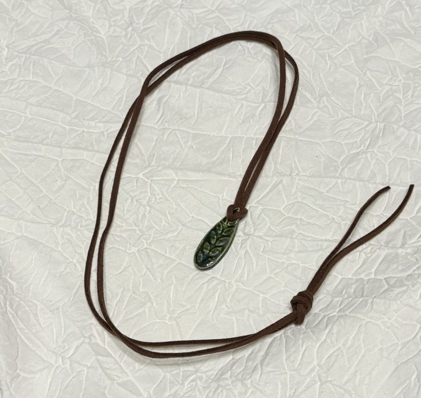 Tear Shaped Green Leather Necklace
